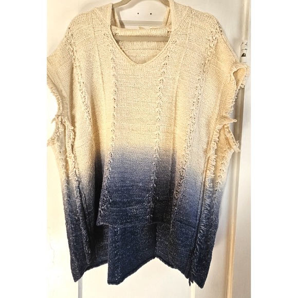 ANTHROPOLOGIE MOTH hooded sweater sleeveless ivory navy ombre frayed woman M/L - Picture 2 of 6